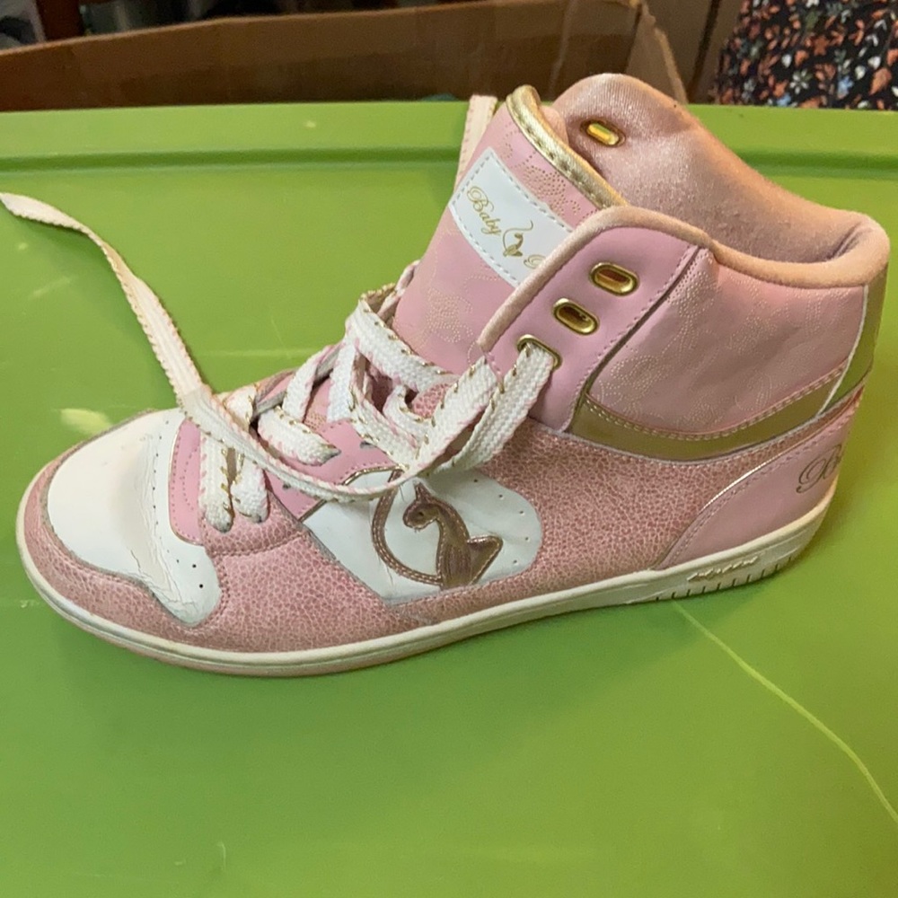 NOT WORN-SIZE 11 Baby Phat pink and white high top sneakers.